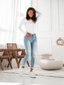 Pantaloni dama din denim cu nasturi cu abraziuni 5502 - Magazin online - Boutique